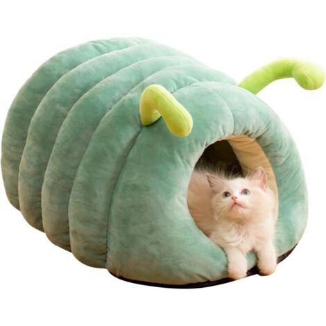 Niche pour Chat Interieur,en Forme de Chenille,Lit pour Chien avec Fond Antidérapant,Panier Chat d'hiver Chaud pour Chats,Lavable Coussin Chien,Lit Nid Intérieur pour Animaux de Compagnie(vert)