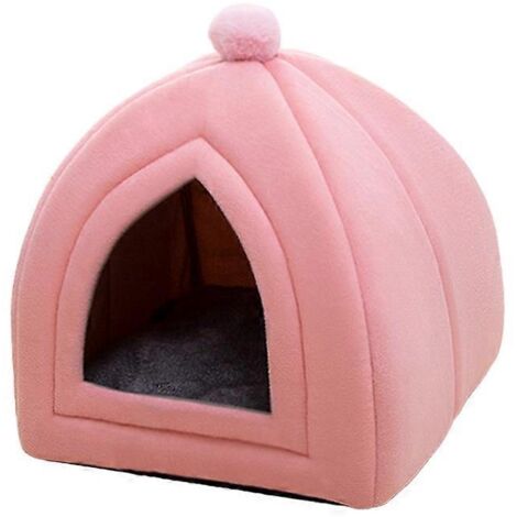 Niche pour chat, lit tente à coussin amovible, maison douce pour animal avec fond antidérapant, taille L rose