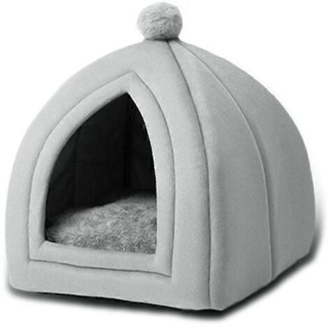Niche pour chat, lit tente pour animaux, maison moelleuse avec coussin amovible et fond antidérapant, gris clair, taille L.