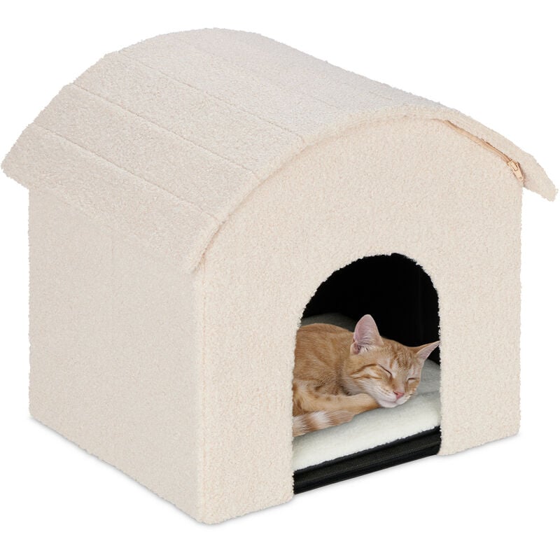 Relaxdays - Niche pour chat, pliable et moelleux, lieu de refuge, surface à griffer, h x l x p : 44 x 48 x 41 cm, beige