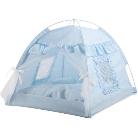 Niche pour chat, tente d'été, lit pour animal à double face avec coussin amovible, maison de repos bleue, taille L.