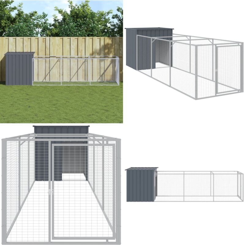 Vidaxl - Niche pour chien avec cour anthracite 110x405x110 cm - niche pour chien - niches pour chien - Home & Living - Anthracite