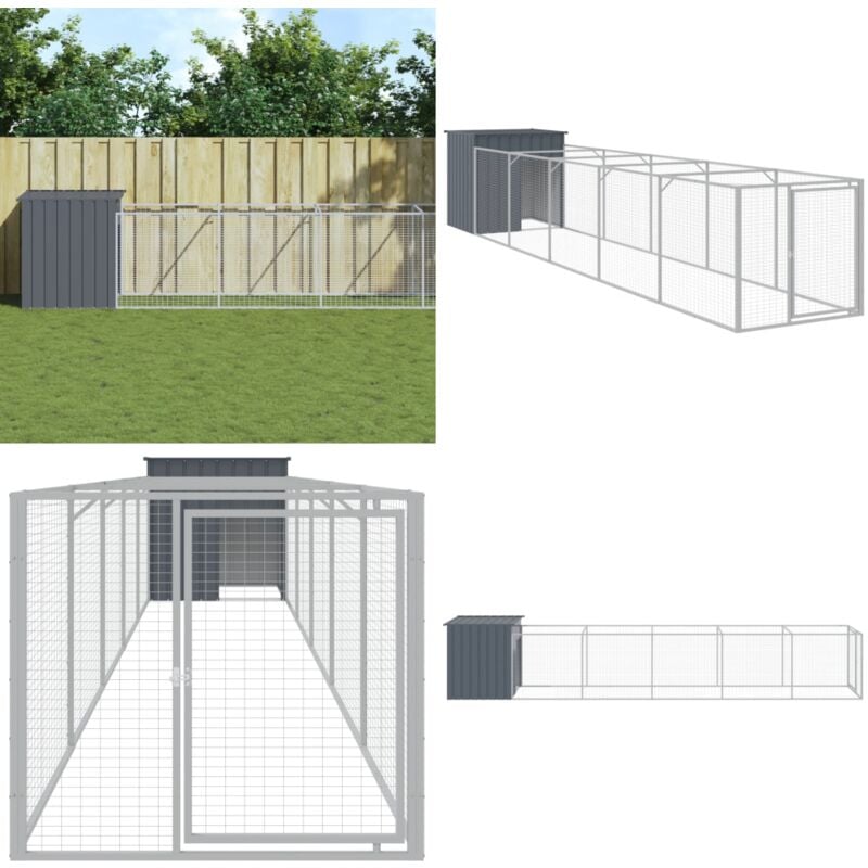 Vidaxl - Niche pour chien avec cour anthracite 110x609x110 cm - niche pour chien - niches pour chien - Home & Living - Anthracite