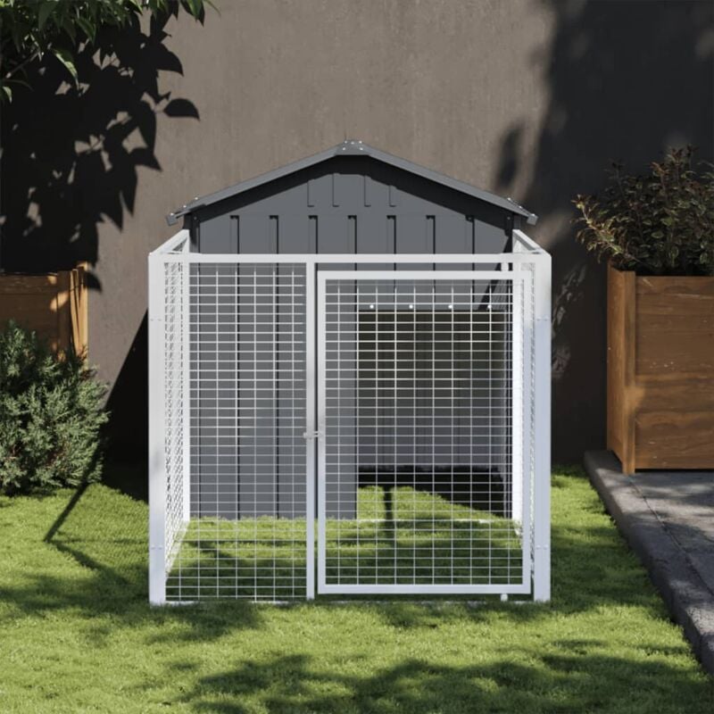 Niche pour Chiens Chenil extérieur Parc Enclos pour chien avec cour anthracite 117x201x123 cm CFW847717 CFW743662