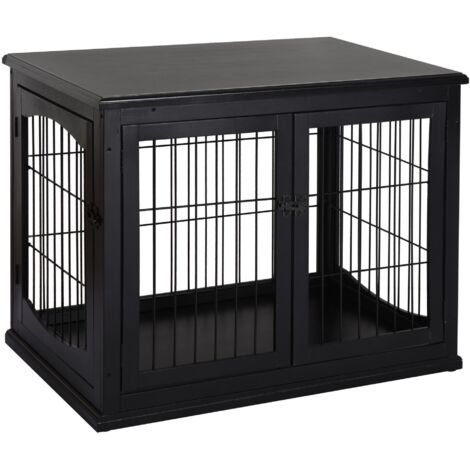 Niche pour chien avec plateau, cage pour petits animaux d'intérieur, MDF et métal, noir, 81 x 58,5 x 66 cm