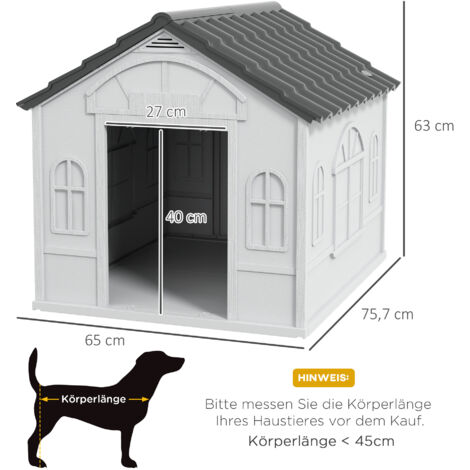 Niche pour chien avec toit en pente, résistante aux intempéries, en plastique, 65 x 75,7 x 63 cm, grise