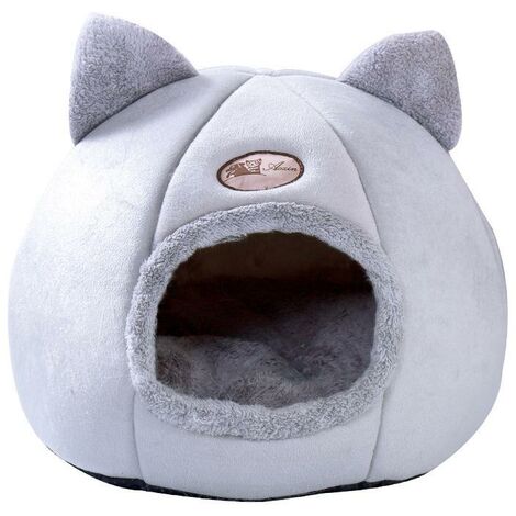 Niche pour chien chaude semi-fermée d'hiver plus niche ronde en velours gris 404040cm
