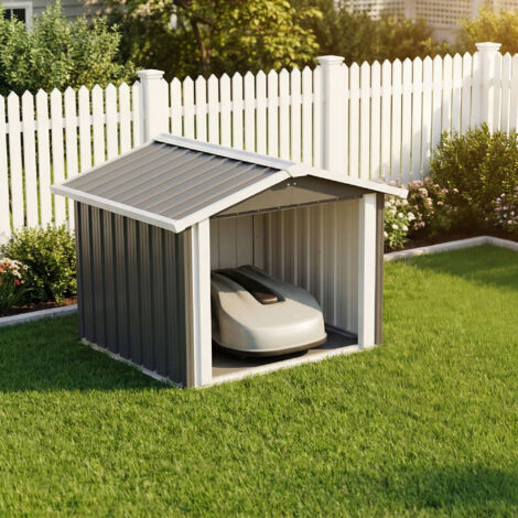 Niche pour chien d’extérieur 102x91x84 cm, toit incliné, ventilation, base stable, imperméable UV, métal gris