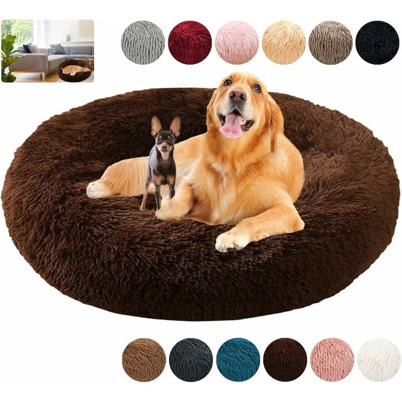 Niche pour chien et chat en peluche ronde pour animal domestique, lit d'hiver pour chien, marron, 50 cm
