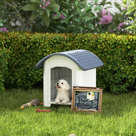 Niche pour Chien Extérieur. Maison pour Chien en Plastique avec Sol Surélevé et Amovible. Toit Imperméable. Gris