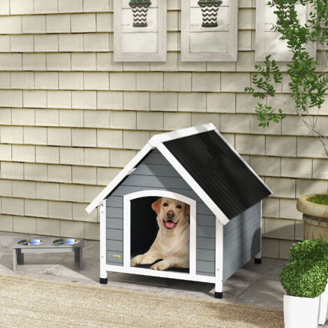 Niche pour chien extérieure en bois avec plancher amovible abri surélevé en bois pour chiens 84 x 99 x 87 cm gris