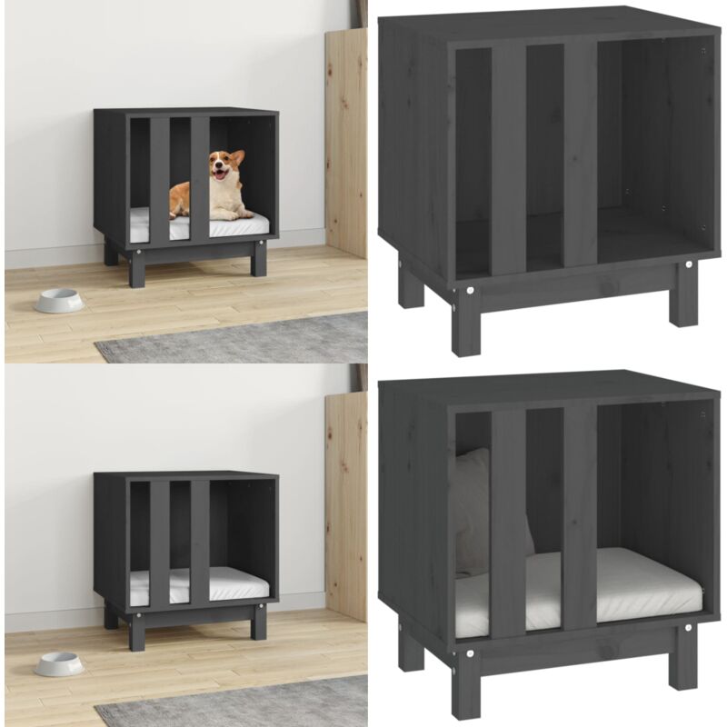 Vidaxl - Niche pour chien Gris 50x40x52 cm Bois de pin massif - maison pour chien - maisons pour chien - Home & Living - Gris