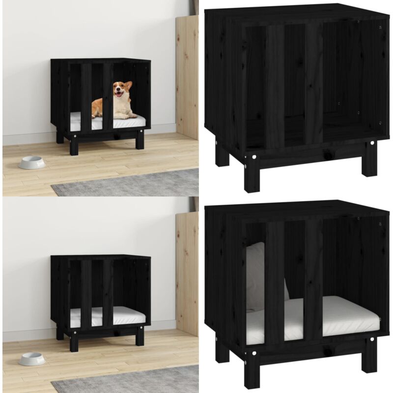 Vidaxl - Niche pour chien Noir 50x40x52 cm Bois de pin massif - maison pour chien - maisons pour chien - Home & Living - Noir
