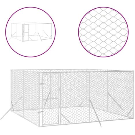 Niche pour Chiens  Chenil extérieur  Parc Enclos d'extérieur pour chiens argenté 4x4x2 m acier galvanisé CFW58281
