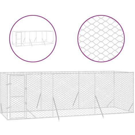 Niche pour Chiens  Chenil extérieur  Parc Enclos d'extérieur pour chiens argenté 6x2x2 m acier galvanisé CFW74604