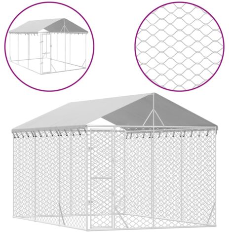 Niche pour Chiens  Chenil extérieur  Parc Enclos d'extérieur pour chiens avec toit argenté 3x4,5x2,5 m CFW63526