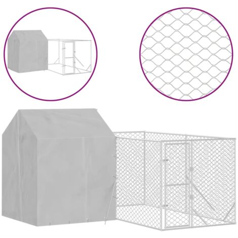 Niche pour Chiens  Chenil extérieur  Parc Enclos d'extérieur pour chiens avec toit argenté 4x4x2,5 m CFW22296