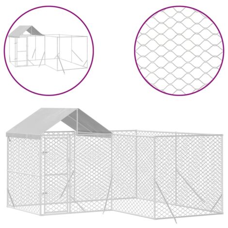 Niche pour Chiens  Chenil extérieur  Parc Enclos d'extérieur pour chiens avec toit argenté 4x4x2,5 m CFW81121