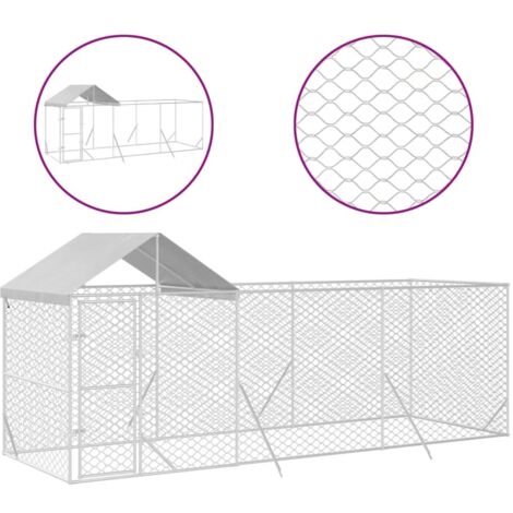 Niche pour Chiens  Chenil extérieur  Parc Enclos d'extérieur pour chiens avec toit argenté 6x2x2,5 m CFW79962