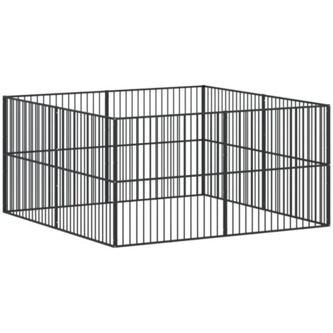 Niche pour Chiens  Chenil extérieur  Parc Enclos pour chien 8 panneaux noir acier galvanisé CFW26871
