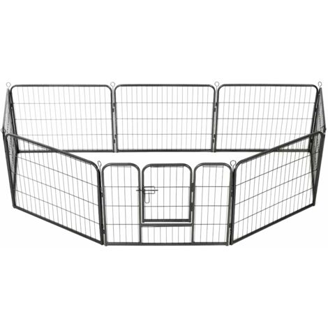 Niche pour Chiens  Chenil extérieur  Parc Enclos pour chiens 8 panneaux Acier 60 x 80 cm Noir CFW56920