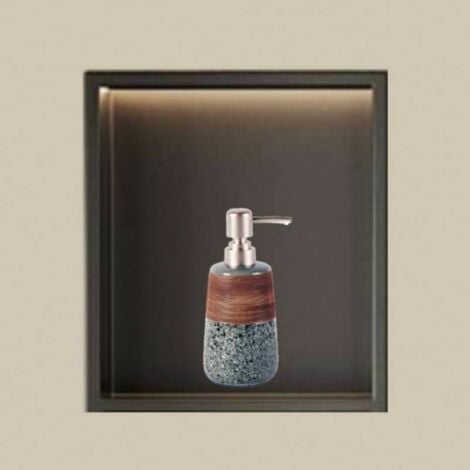 COOCHEER Nicho de ducha impermeable con luz y dispensador de gel de ducha de 420 ml, nicho de ducha mural de acero inoxidable, nicho de ducha de un solo nivel, nicho de ducha empotrado de 32 x 32 x 12,5 cm, ne