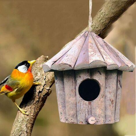 Nichoir à oiseaux en bois à suspendre pour l'extérieur, fabriqué à la main, pour hirondelle, moineau, colibri, rouge-gorge,