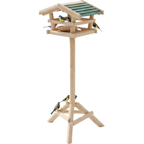 Nichoir à oiseaux pied Support de jardin Mangeoire en bois Déco H x l x P: 100 x 37 x 43 cm, avec toit vert