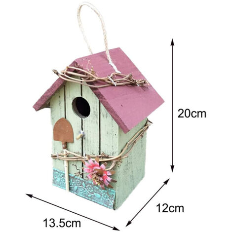 Nichoir Bois [Maison Bois pour Oiseaux] Rope [Maison Bois pour Oiseaux] Rope - Nichoir en Bois Peint à la Main, Maison à Suspendre, Décor de Jardin ou Terrasse, Dimensions Approx. 7.8 inch, Matériaux 