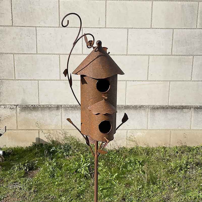 Nichoir cabane oiseaux fer rouille 23x2x160cm