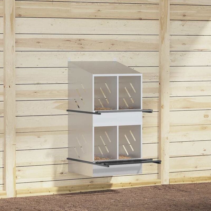 Nichoir de poules avec 4 compartiments Métal argenté galvanisé - Vidaxl