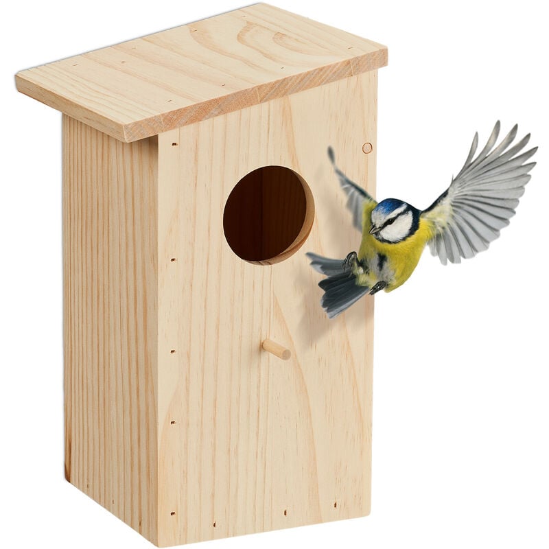 Nichoir d'extérieur pour oiseaux (mésange charbonnière, etc.), pliable, bois naturel, à suspendre, nature - Relaxdays