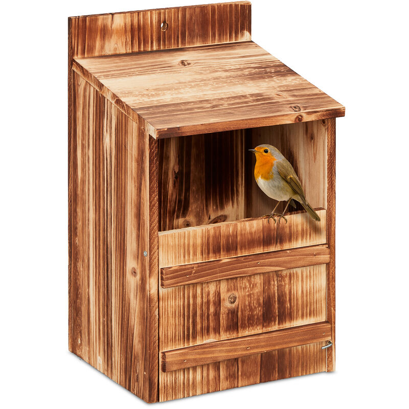 Nichoir d'extérieur pour oiseaux semi-cavernicoles, fente d'envol hl : 10x19,5 cm, à suspendre, nature - Relaxdays