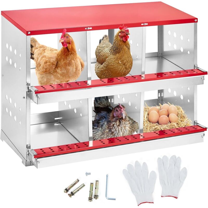Nichoir en métal à 6 compartiments pour poules avec collecte d'œufs roulants et perchoir, résistant à la rouille, support mural pour poules