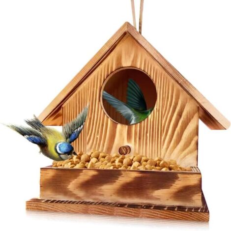 Nichoir Oiseaux Exterieur a Suspendre,Cabane Oiseaux en Bois,Maison D’Oiseau Sauvage,Nid Oiseau Canari,Nichoir Exterieur Refuge d'hiver,pour Jardin Rouge Gorge Mesange (B, 17.2x17.2x17.2CM)