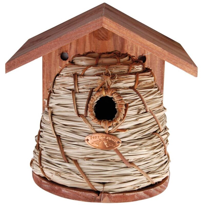 Esschert Design – Nichoir en ruche en bois et osier – Dimensions 20,1 x 19,3 x 25,8 cm – Trou d'envol 27 mm pour mésanges – Installation stable sur
