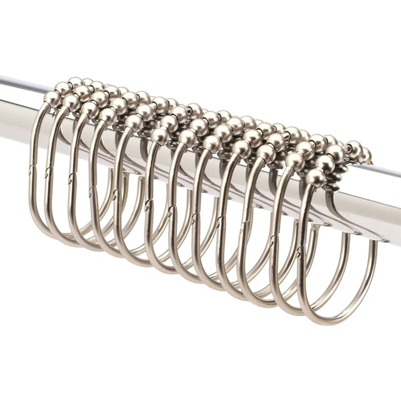 Linghhang - Nickel), ensemble d'anneaux/crochets pour rideau de douche de 12 largeurs, rouleaux à glissement facile, acier inoxydable résistant à la