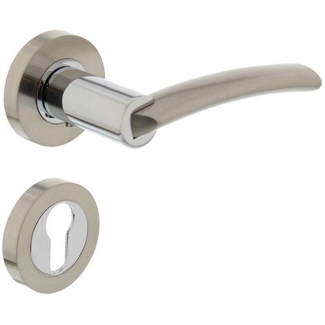 Nickel matte und verchromte Bicolor Rosettengarnitur massiv Zamak Türbeschlag Profilzylinder