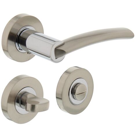 Nickel matte und verchromte Bicolor Rosettengarnitur massiv Zamak Türbeschlag WC DIN Norm