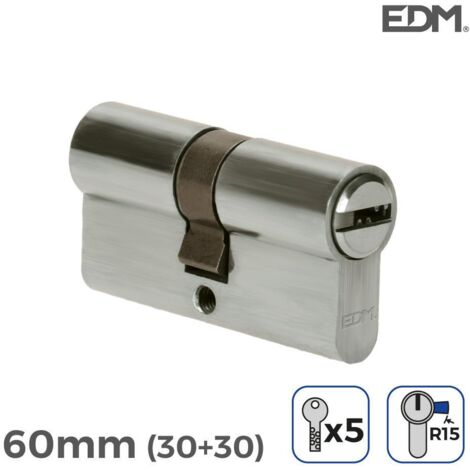 Nickelzylinder 60 mm (30 + 30 mm) langer Nocken R15 mit 5 Sicherheitsschlüsseln inklusive EDM