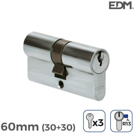 Nickelzylinder 60 mm (30 + 30 mm) R13 kurzer Nocken mit 3 gezahnten Schlüsseln inklusive EDM