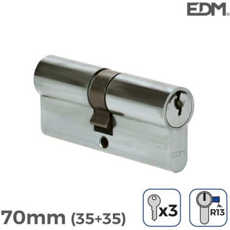 Nickelzylinder 70 mm (35 + 35 mm) R13 kurzer Nocken mit 3 gezahnten Schlüsseln inklusive EDM