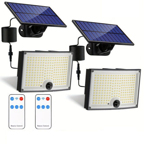 NICOLA 2 pcs Projecteur solaire à détecteur de mouvement,lumière solaire extérieure 202LED avec télécommande, Angle d'éclairage de 180 °,lumière blanc