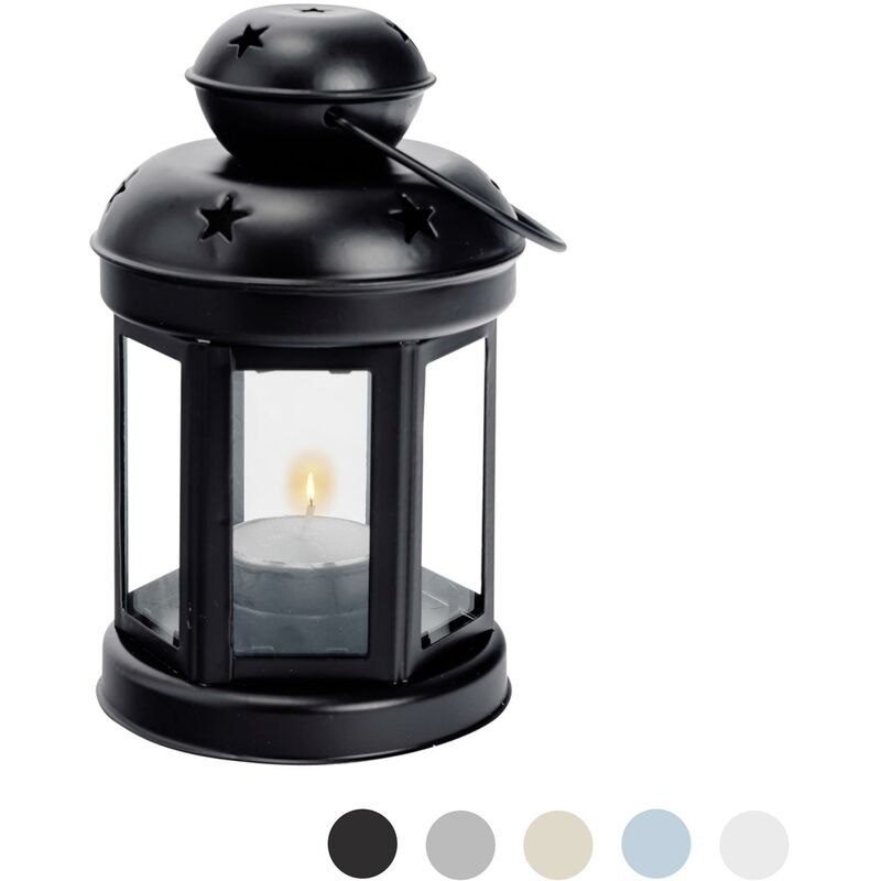 Nicola Spring - Metal Hanging Tealight Lantern - 16cm - Black