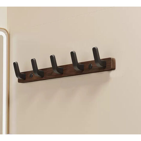 NICOLA Staffe da parete in noce - appendiabiti da ingresso in legno massello, 5 ganci, salvaspazio, ideale per cucina, corridoio, ingresso e camera da letto