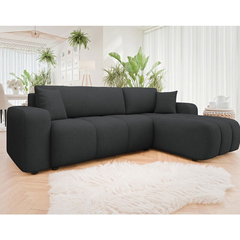 Nicole - canapé d'angle réversible 4 places convertible avec coffre en tissu - gris anthracite