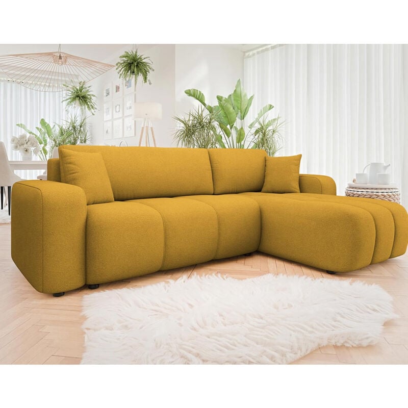 Nicole - canapé d'angle réversible 4 places convertible avec coffre en tissu - jaune