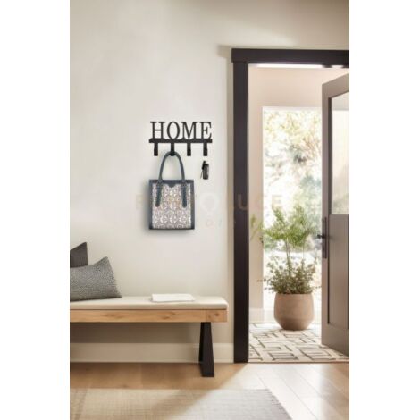 NICOLE PORTA ABITI DA PARETE 25X13CM CON SCRITTA HOME IN METALLO NERO