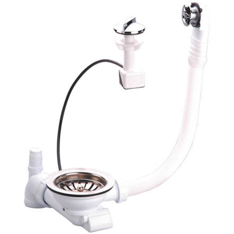 Nicoll – Bonde de lavabo automatique à câble 114 mm – Pour évier 1 cuve avec trou 90 mm – Inox et polypropylène – Débit 34,8 l/min