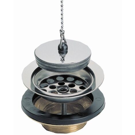 Nicoll – Bonde de lavabo en laiton à bouchon Ø84 – Mécanisme à chaînette – Compatible éviers en grès et synthèse – Sortie 1 1/2'